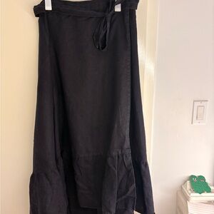 Reformation Linen Wrap Skirt w/ Ruffle Hem (Black)